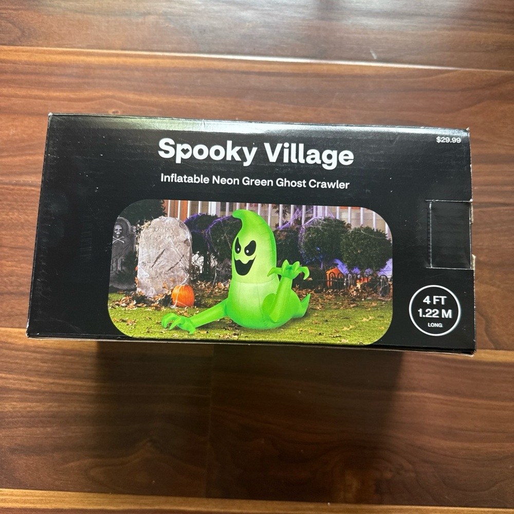 Gemmy Halloween spooky village 4 foot neon green ghost crawler inflatable